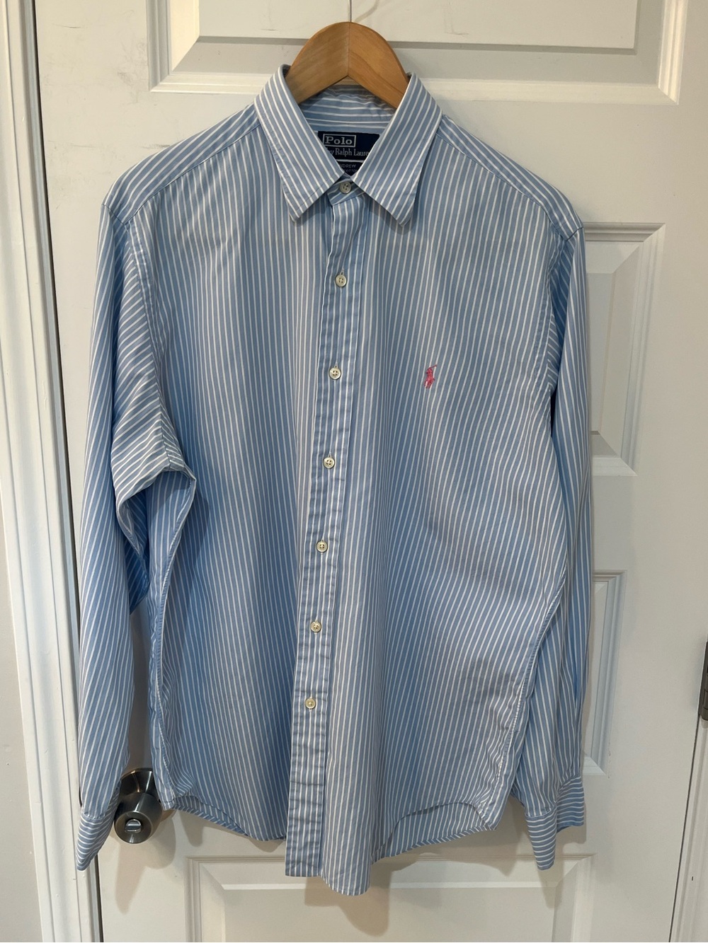 VTG 90s Polo Ralph Lauren Andrew Striped Dress Shirt Men 16 35 Blue Pink Pony L